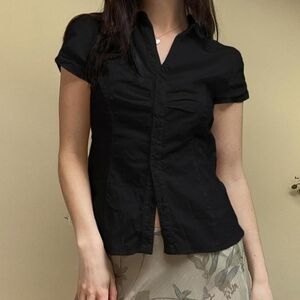 Puff Sleeve Black Button Up